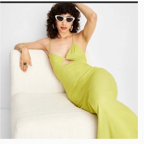 FUTURE COLLECTIVE lime green cut out slip dress with open back - Picture 1 of 9
